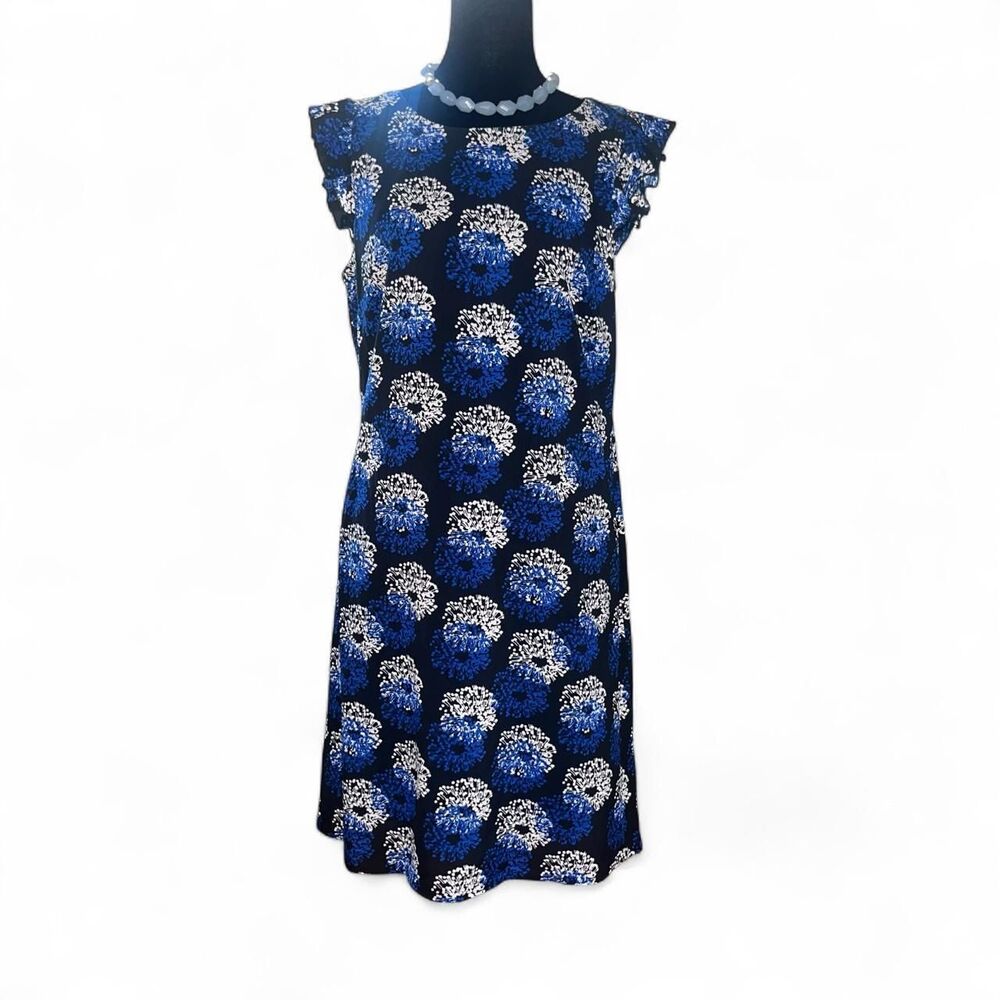 Tomm Hilfiger Women's Navy Floral Ruffle Sheath Dress SZ 10 NWT
